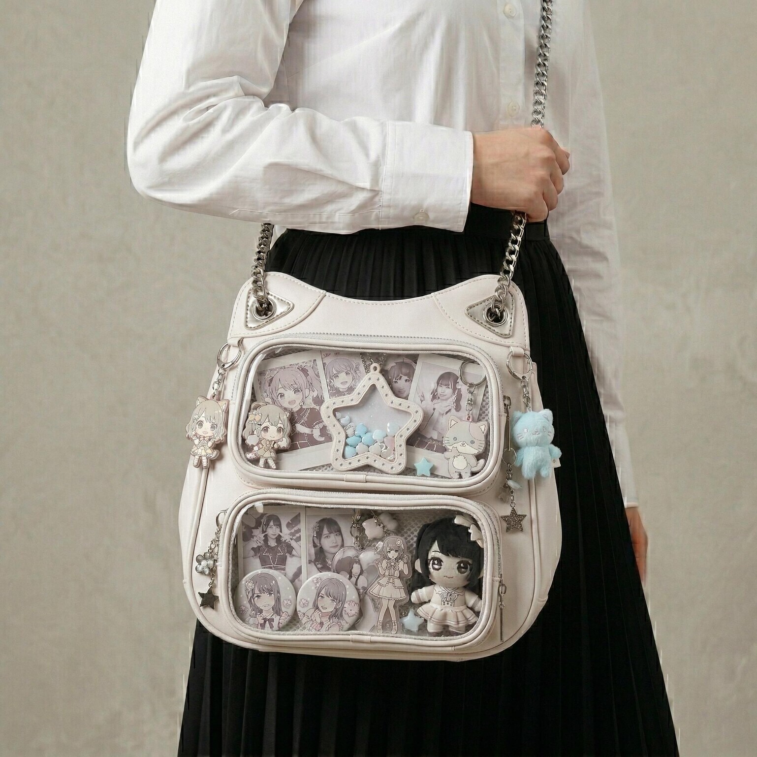 Large Yellow Kawaii Y2K Ita Backpack with Clear Window for Photocards and Pins Large Yellow Kawaii Y2K Ita Backpack with Clear Window for Photocards and Pins