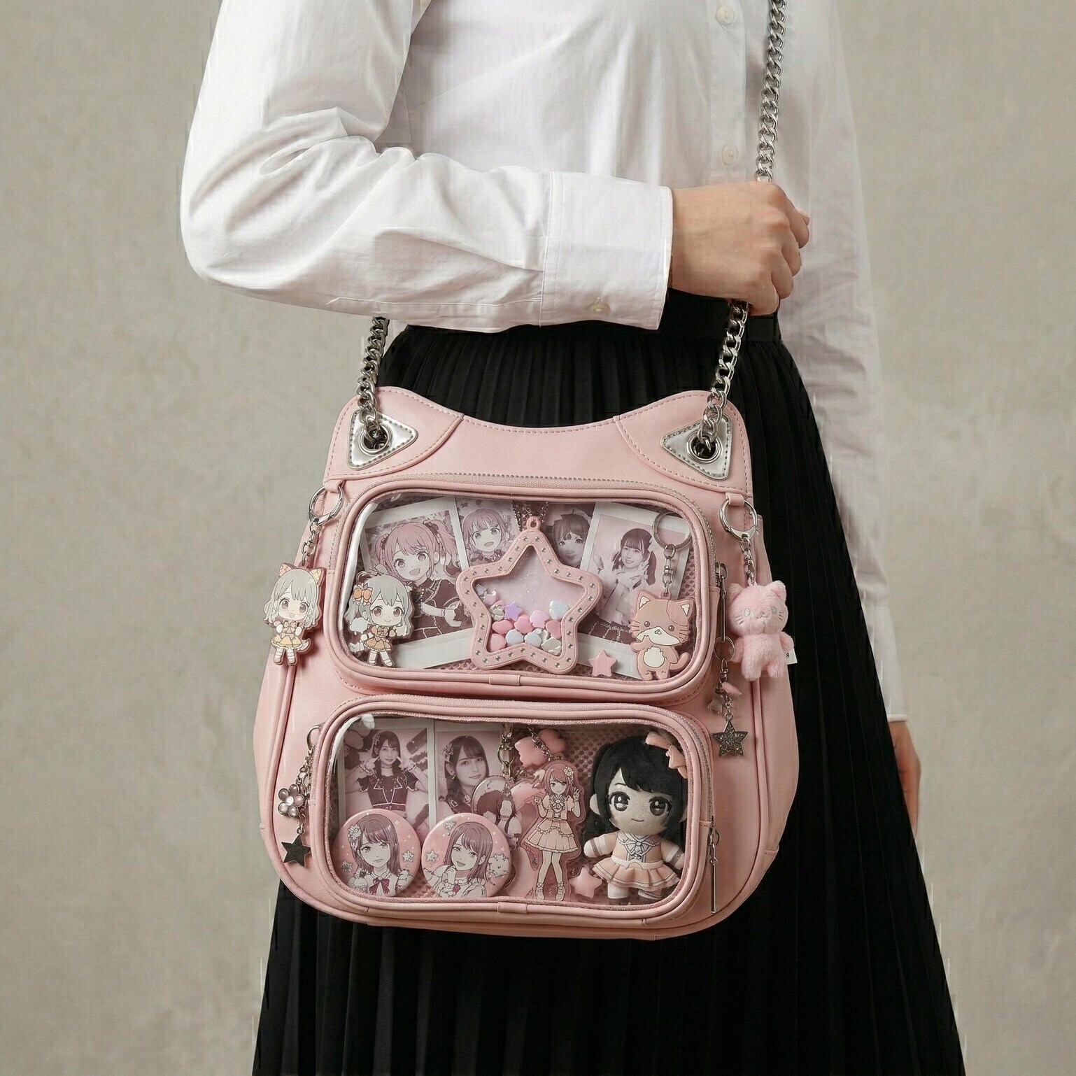 Large Yellow Kawaii Y2K Ita Backpack with Clear Window for Photocards and Pins Large Yellow Kawaii Y2K Ita Backpack with Clear Window for Photocards and Pins