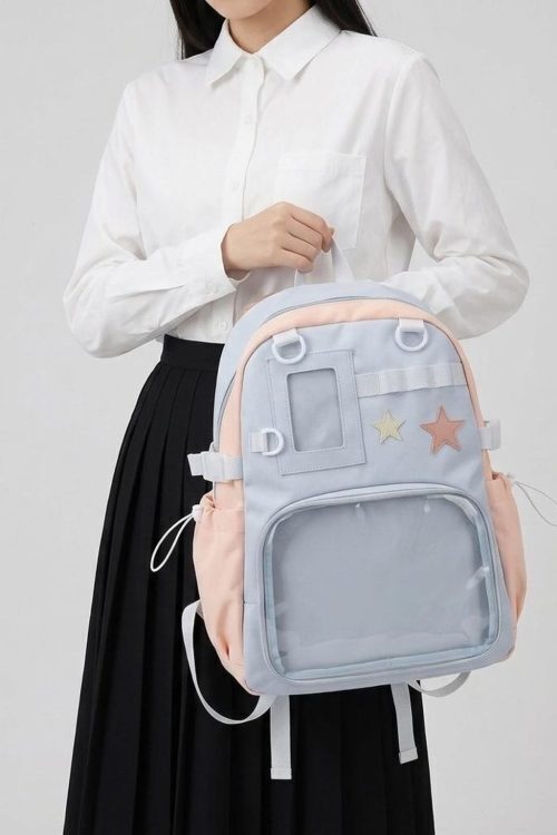 Large Yellow Kawaii Y2K Ita Backpack with Clear Window for Photocards and Pins