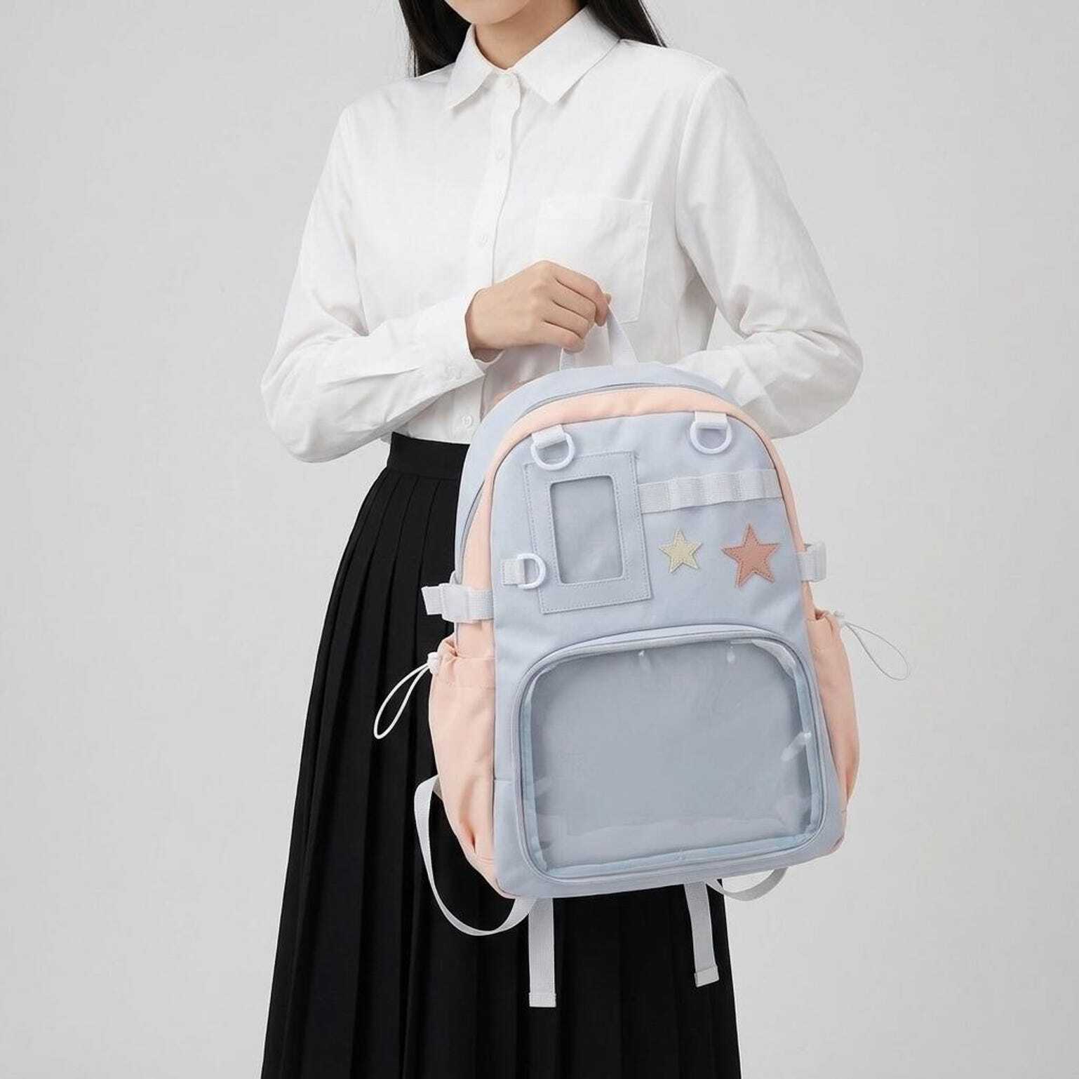 Large Yellow Kawaii Y2K Ita Backpack with Clear Window for Photocards and Pins Large Yellow Kawaii Y2K Ita Backpack with Clear Window for Photocards and Pins