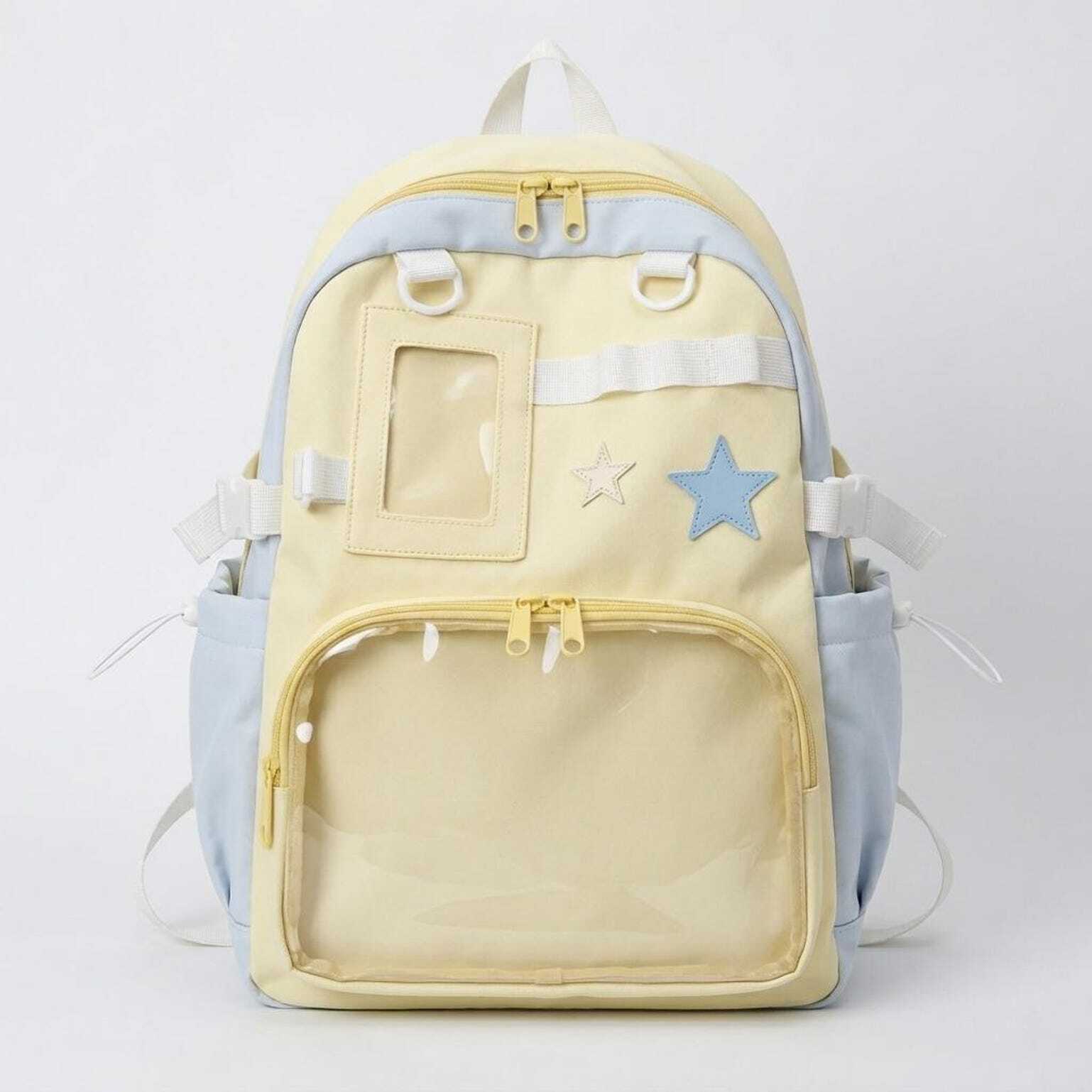 Large Yellow Kawaii Y2K Ita Backpack with Clear Window for Photocards and Pins Large Yellow Kawaii Y2K Ita Backpack with Clear Window for Photocards and Pins