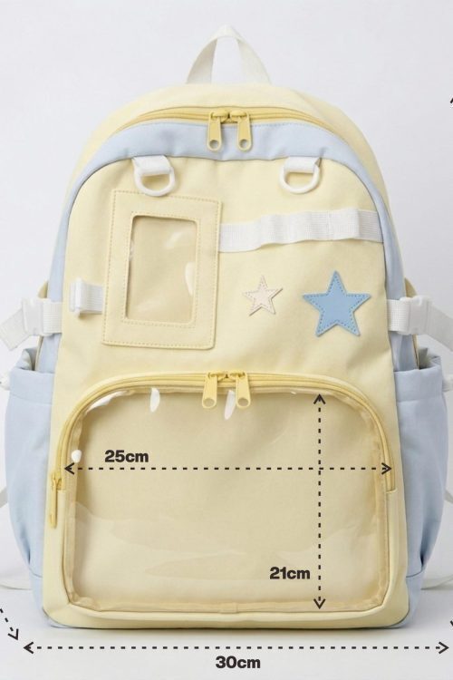 Large Yellow Kawaii Y2K Ita Backpack with Clear Window for Photocards and Pins