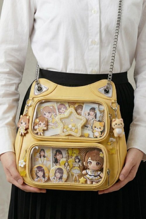 Large Yellow Kawaii Y2K Ita Backpack with Clear Window for Photocards and Pins