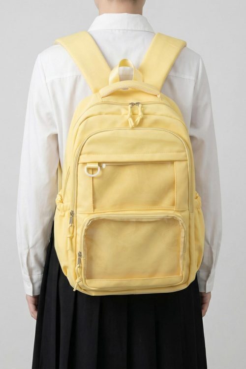 Large Yellow Kawaii Y2K Ita Backpack with Clear Window for Photocards and Pins