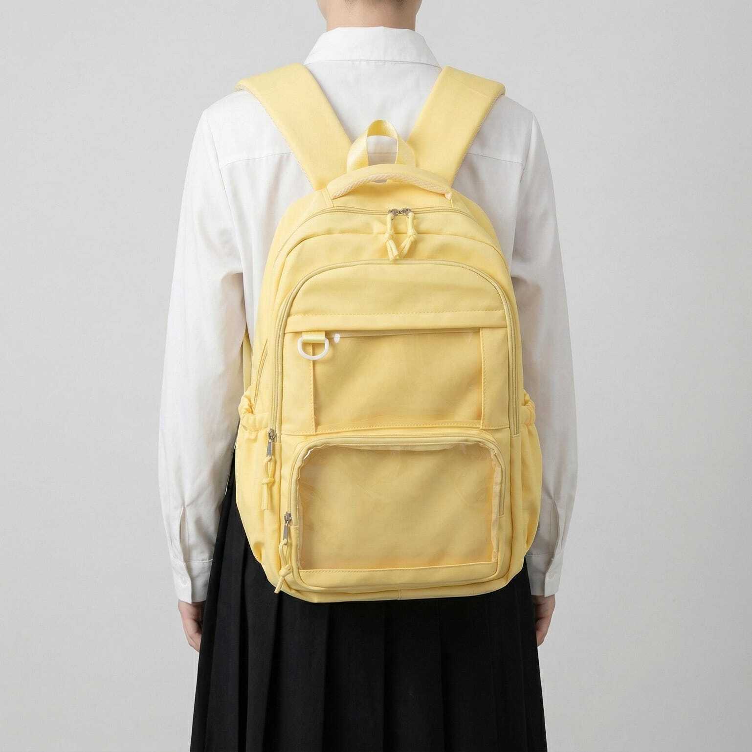 Large Yellow Kawaii Y2K Ita Backpack with Clear Window for Photocards and Pins Large Yellow Kawaii Y2K Ita Backpack with Clear Window for Photocards and Pins