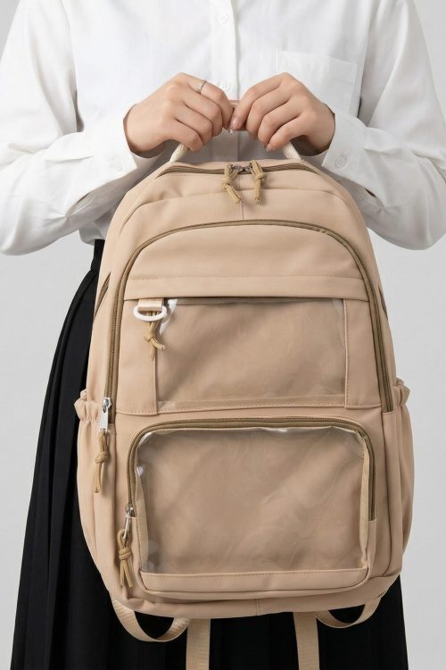 Large Yellow Kawaii Y2K Ita Backpack with Clear Window for Photocards and Pins