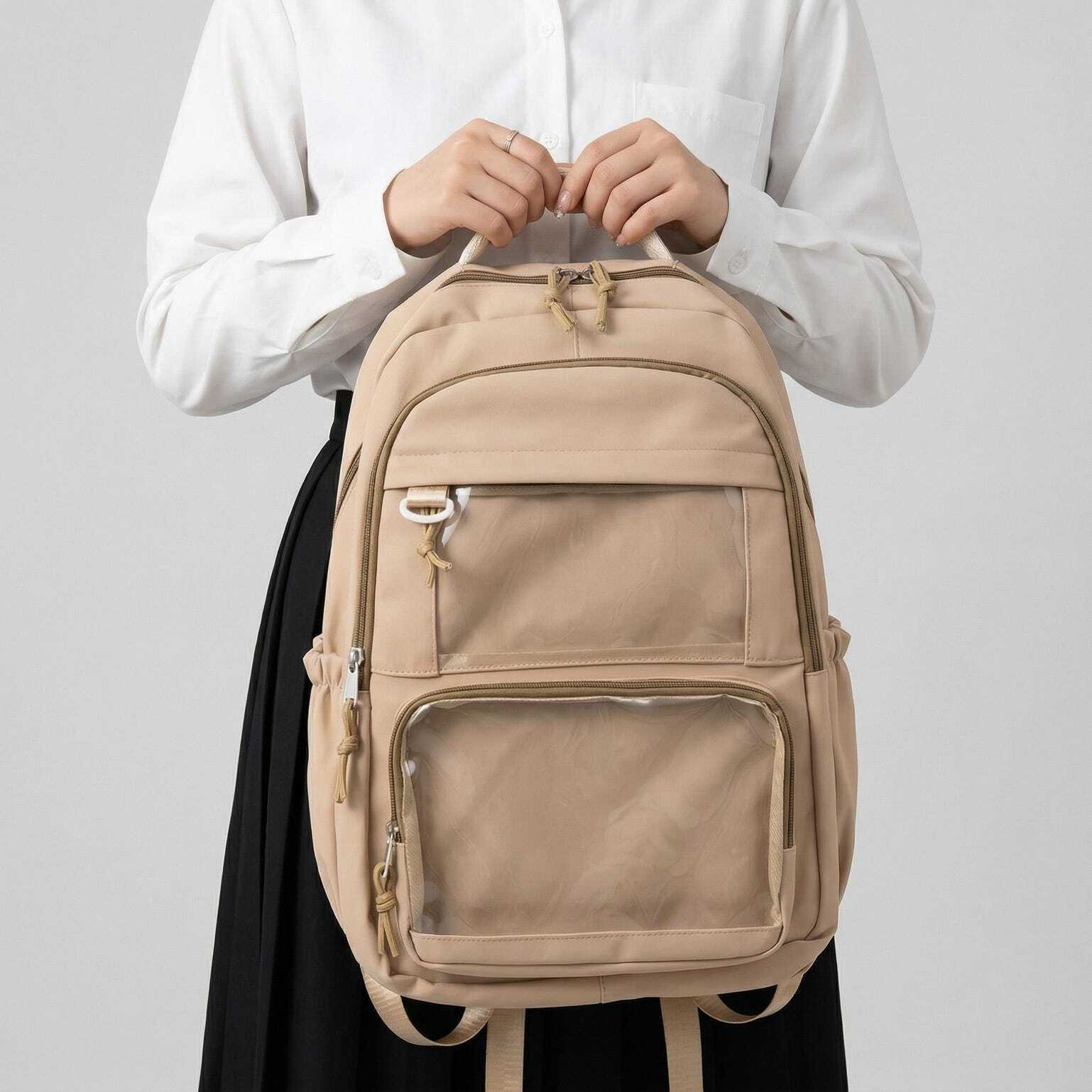 Large Yellow Kawaii Y2K Ita Backpack with Clear Window for Photocards and Pins Large Yellow Kawaii Y2K Ita Backpack with Clear Window for Photocards and Pins