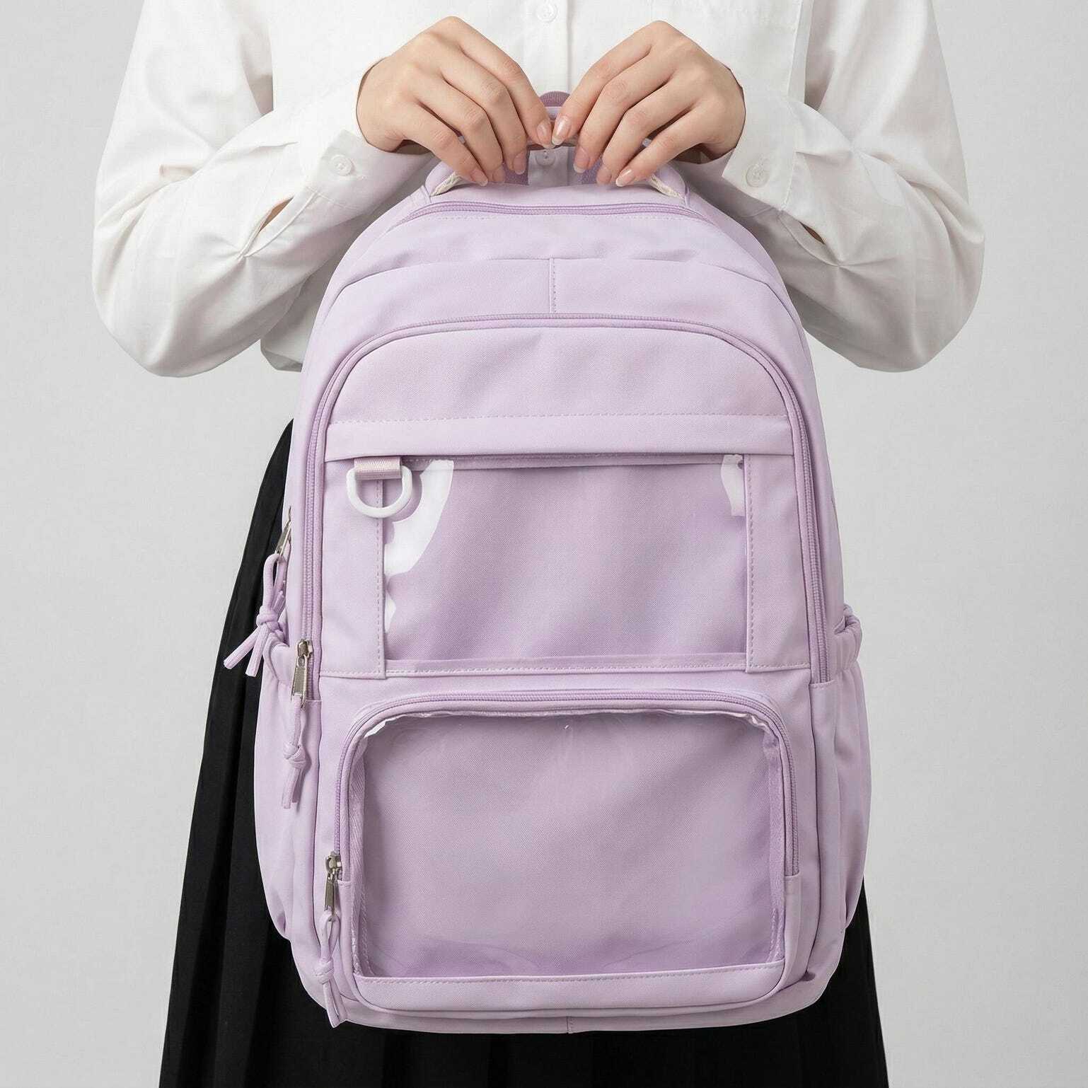 Large Yellow Kawaii Y2K Ita Backpack with Clear Window for Photocards and Pins Large Yellow Kawaii Y2K Ita Backpack with Clear Window for Photocards and Pins