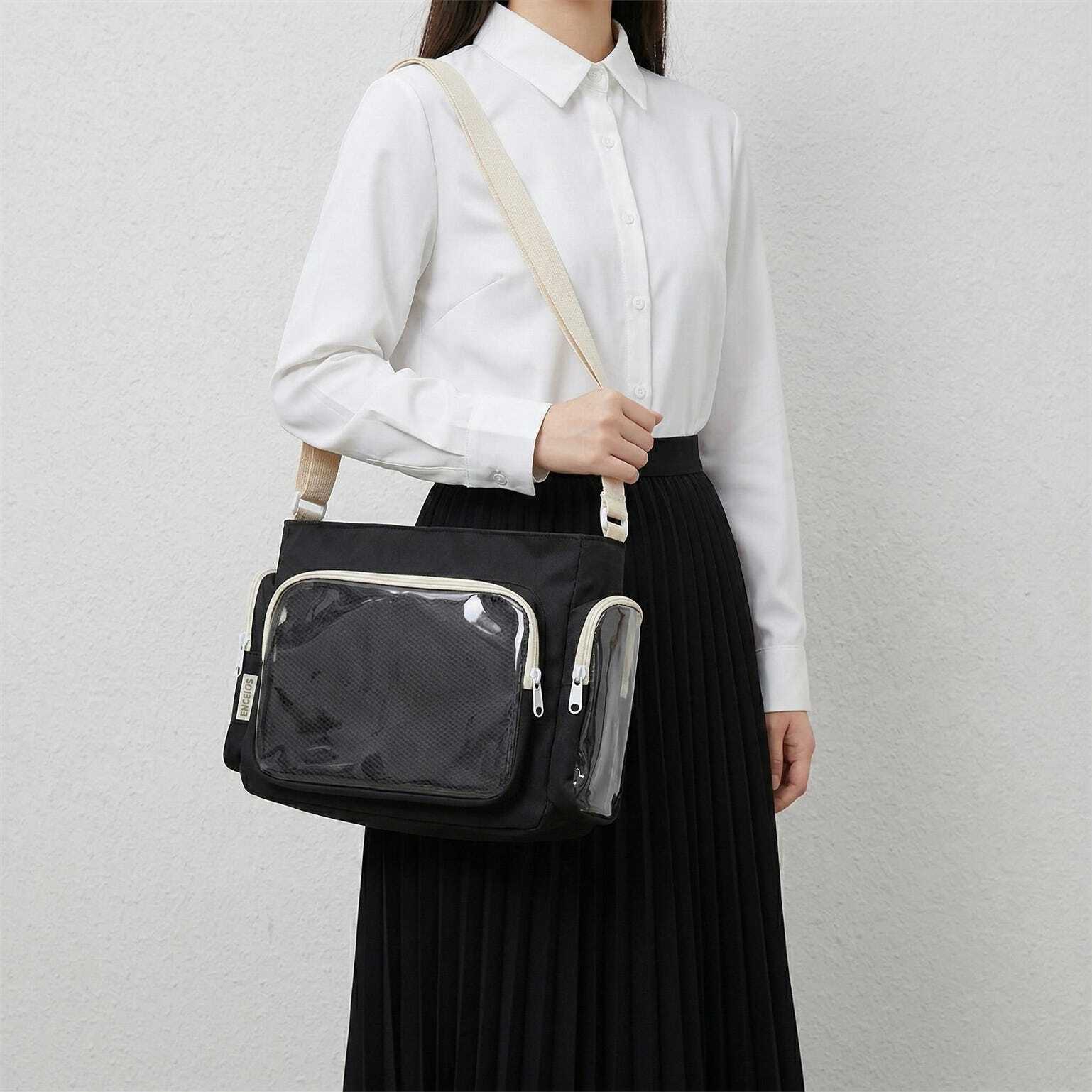 Large Yellow Kawaii Y2K Ita Backpack with Clear Window for Pin Display Large Yellow Kawaii Y2K Ita Backpack with Clear Window for Pin Display