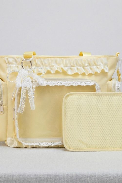 Large Yellow Kawaii Y2K Ita Backpack with Clear Window for Pin Display