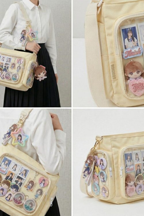 Large Yellow Kawaii Y2K Ita Backpack with Clear Window for Pin Display