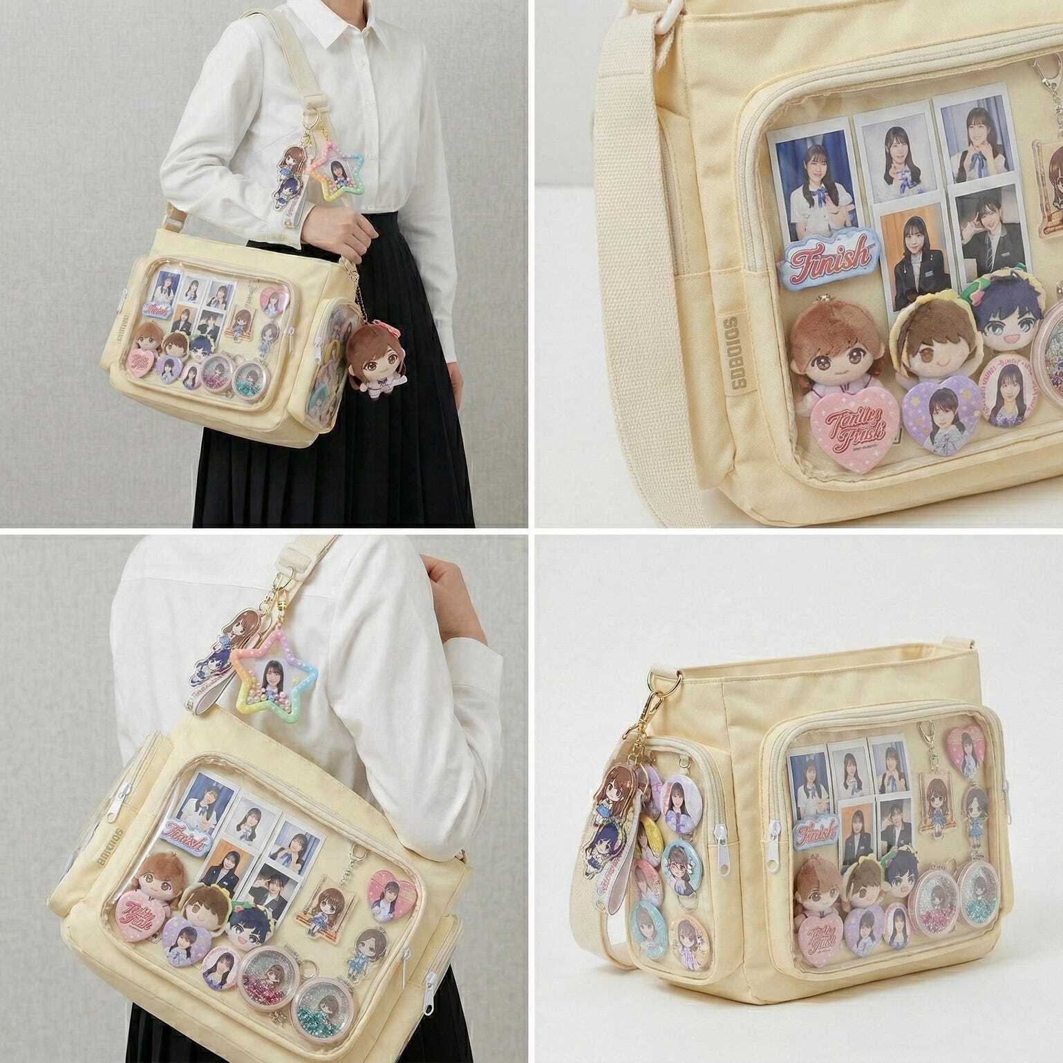 Large Yellow Kawaii Y2K Ita Backpack with Clear Window for Pin Display Large Yellow Kawaii Y2K Ita Backpack with Clear Window for Pin Display