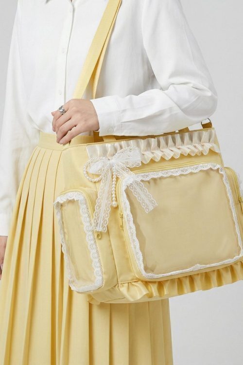 Large Yellow Kawaii Y2K Ita Backpack with Clear Window for Pin Display