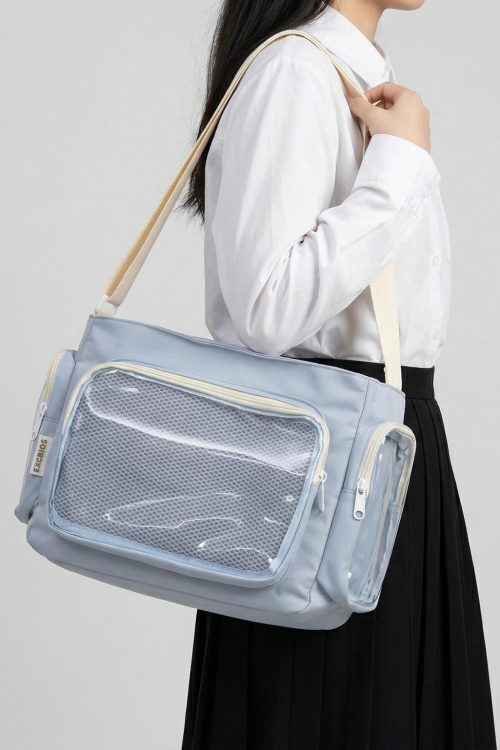 Large Yellow Kawaii Y2K Ita Backpack with Clear Window for Pin Display