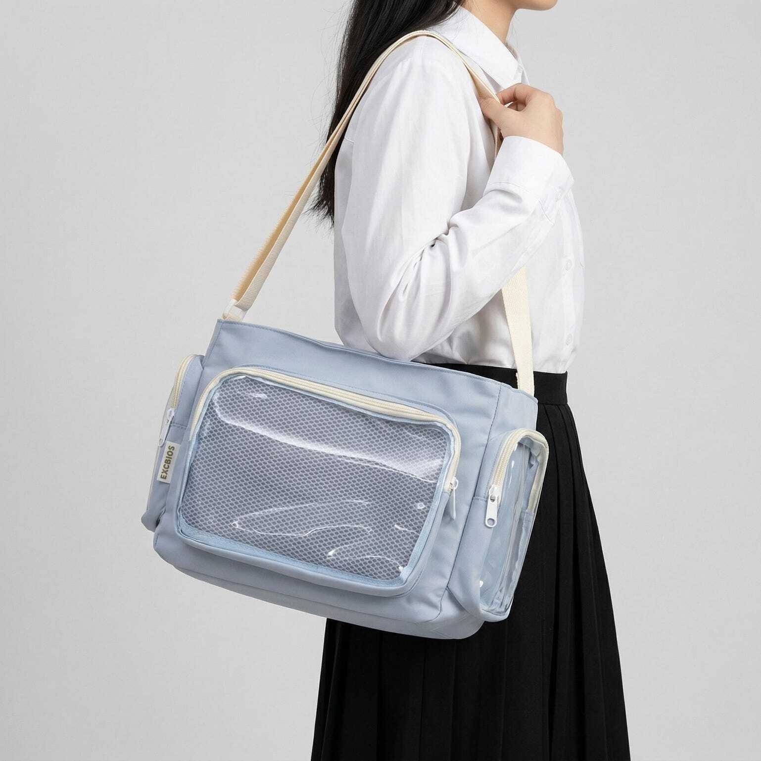 Large Yellow Kawaii Y2K Ita Backpack with Clear Window for Pin Display Large Yellow Kawaii Y2K Ita Backpack with Clear Window for Pin Display