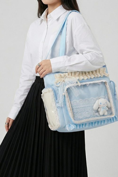 Large Yellow Kawaii Y2K Ita Backpack with Clear Window for Pin Display