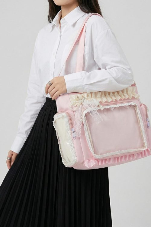 Large Yellow Kawaii Y2K Ita Backpack with Clear Window for Pin Display