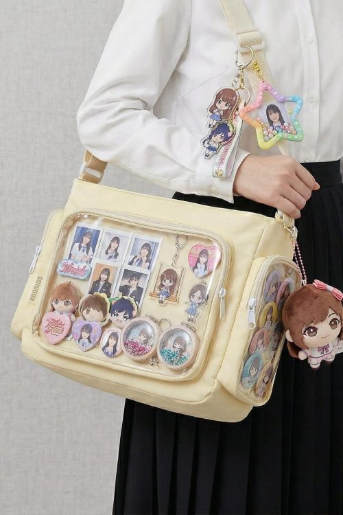 Large Yellow Kawaii Y2K Ita Backpack with Clear Window for Pin Display