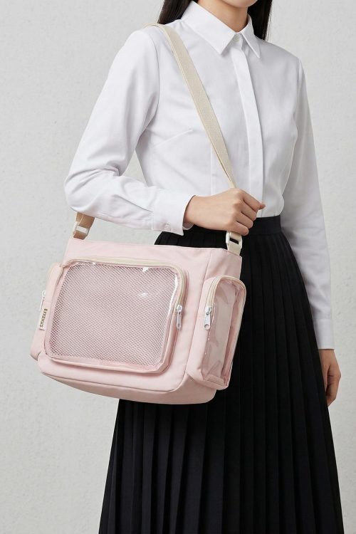 Large Yellow Kawaii Y2K Ita Backpack with Clear Window for Pin Display