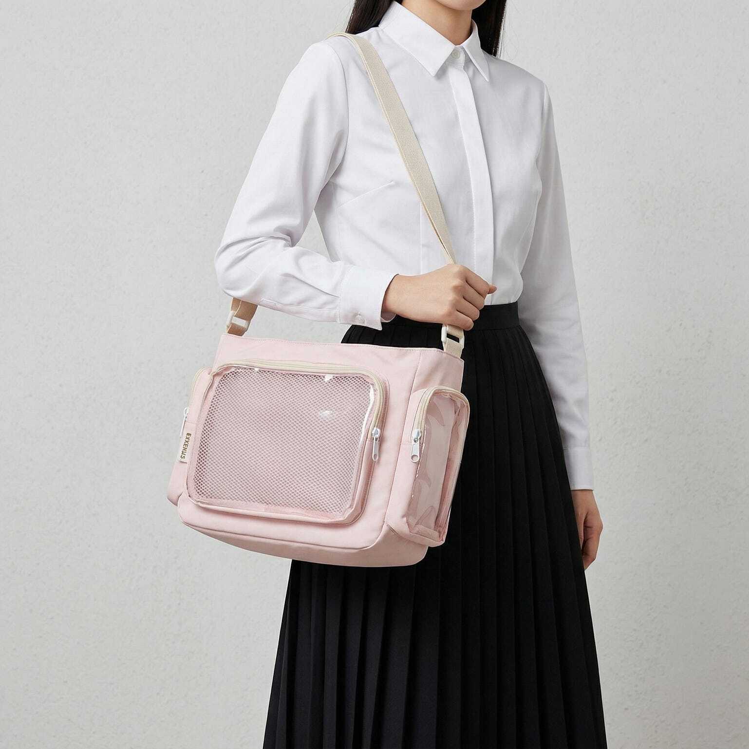 Large Yellow Kawaii Y2K Ita Backpack with Clear Window for Pin Display Large Yellow Kawaii Y2K Ita Backpack with Clear Window for Pin Display