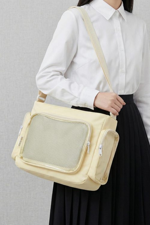 Large Yellow Kawaii Y2K Ita Backpack with Clear Window for Pin Display