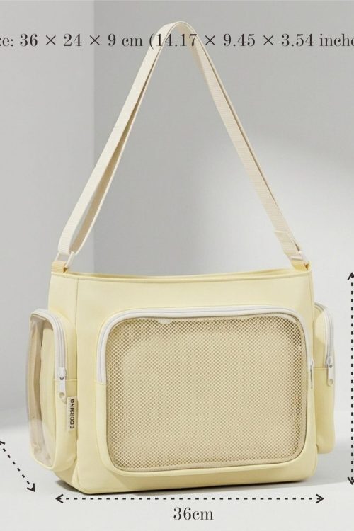 Large Yellow Kawaii Y2K Ita Backpack with Clear Window for Pin Display