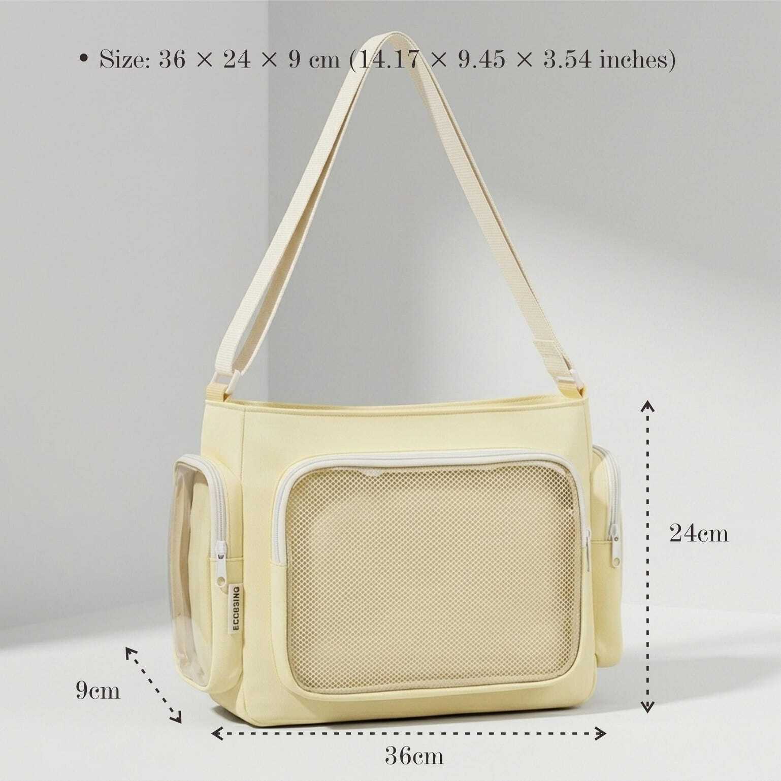 Large Yellow Kawaii Y2K Ita Backpack with Clear Window for Pin Display Large Yellow Kawaii Y2K Ita Backpack with Clear Window for Pin Display