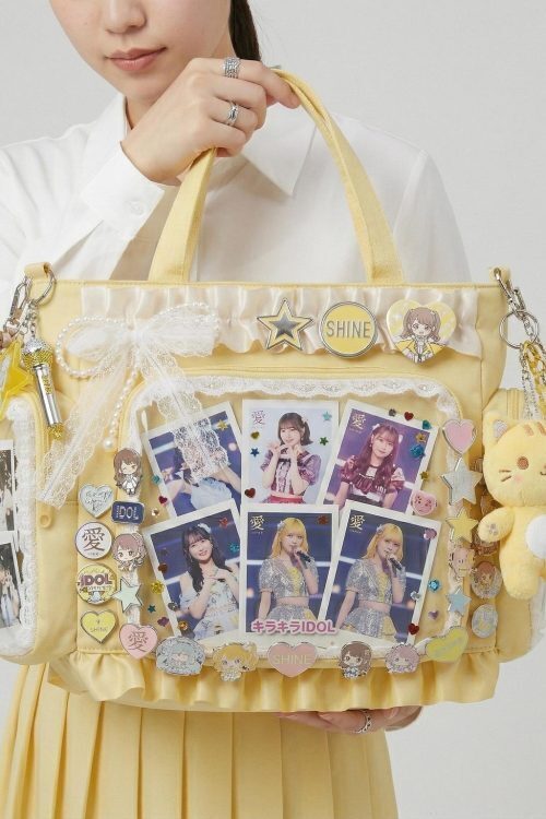 Large Yellow Kawaii Y2K Ita Backpack with Clear Window for Pin Display