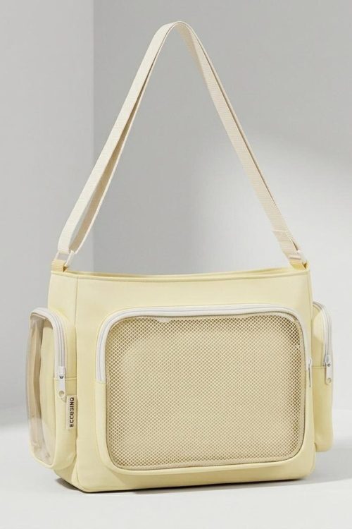 Large Yellow Kawaii Y2K Ita Backpack with Clear Window for Pin Display