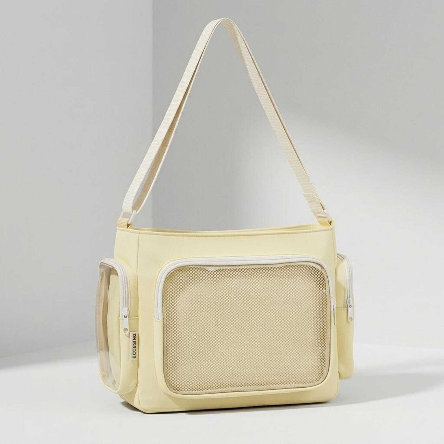 Large Yellow Kawaii Y2K Ita Backpack with Clear Window for Pin Display Large Yellow Kawaii Y2K Ita Backpack with Clear Window for Pin Display