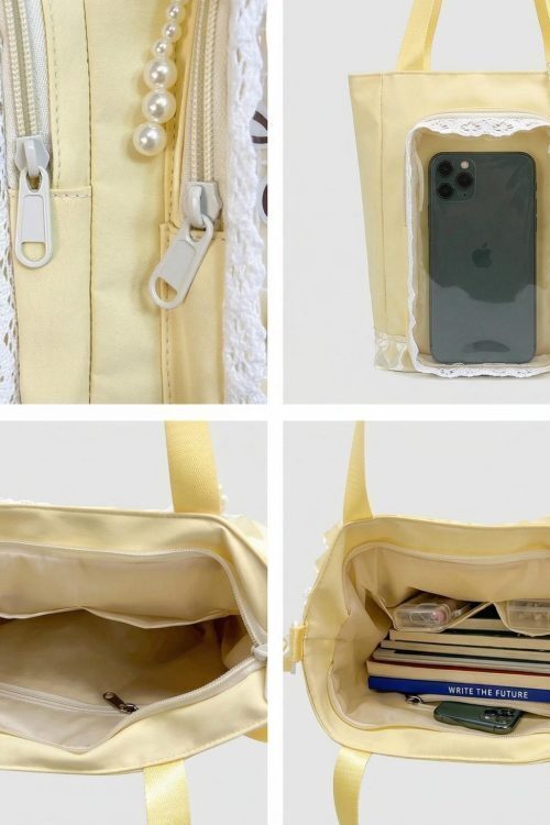 Large Yellow Kawaii Y2K Ita Backpack with Clear Window for Pin Display