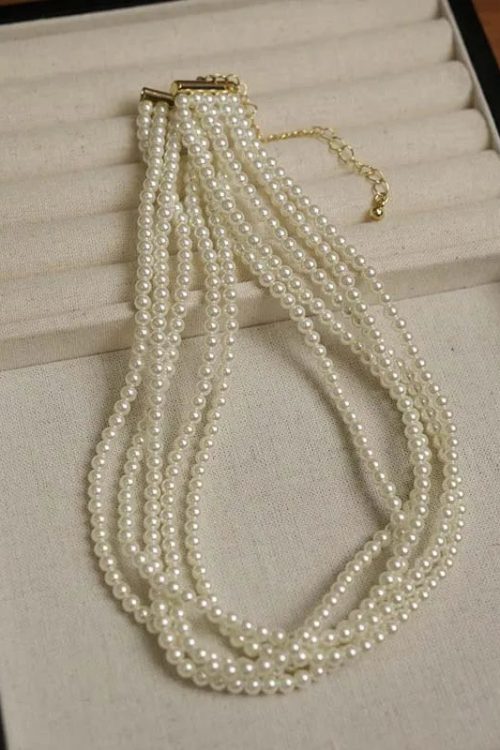Layered Pearl Choker Necklace