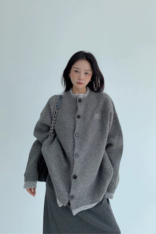 Layered Style Round Neck Knit Cardigan