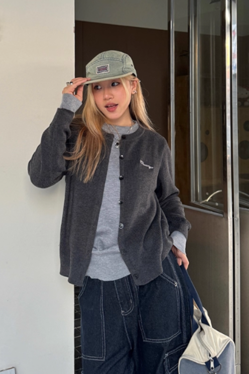 Layered Style Round Neck Knit Cardigan