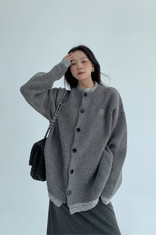 Layered Style Round Neck Knit Cardigan