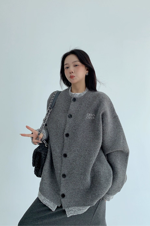 Layered Style Round Neck Knit Cardigan