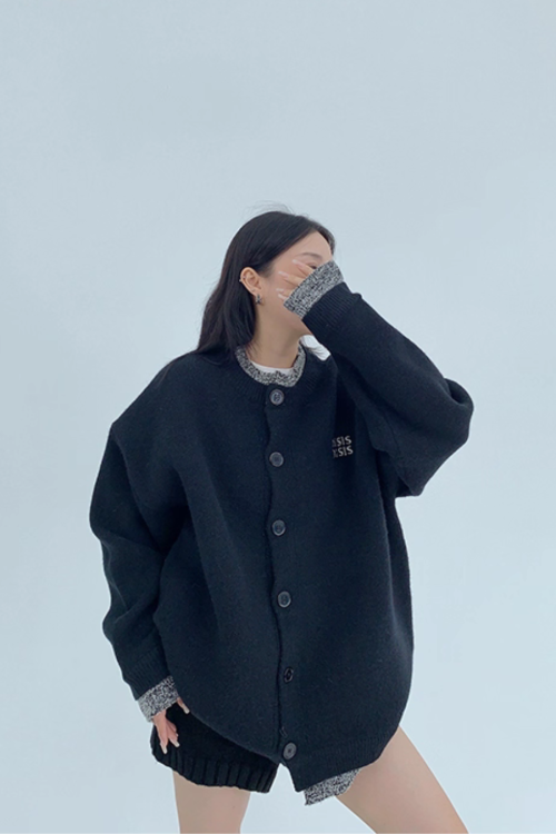 Layered Style Round Neck Knit Cardigan