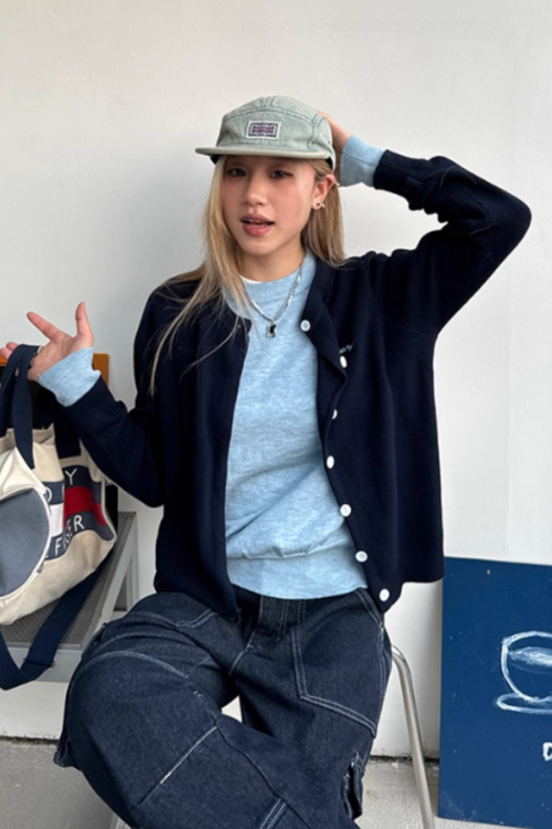 Layered Style Round Neck Knit Cardigan