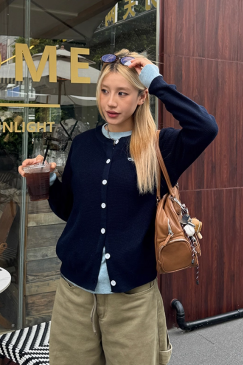 Layered Style Round Neck Knit Cardigan