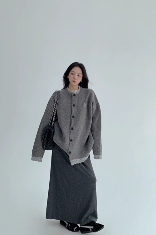 Layered Style Round Neck Knit Cardigan