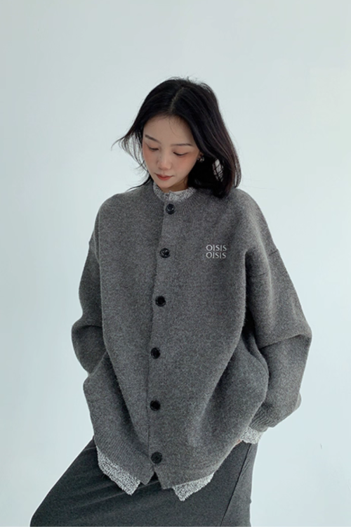 Layered Style Round Neck Knit Cardigan