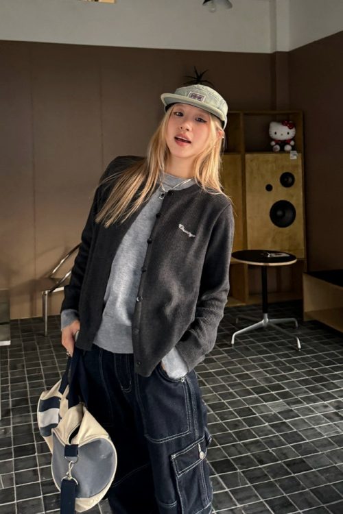 Layered Style Round Neck Knit Cardigan