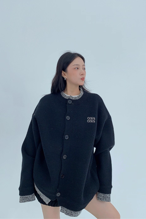 Layered Style Round Neck Knit Cardigan