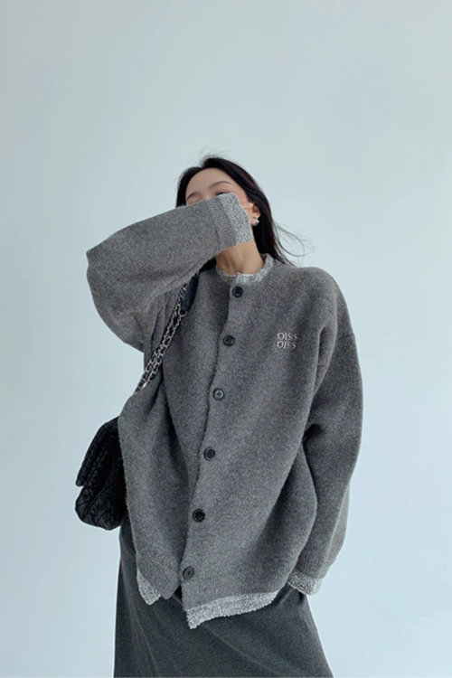 Layered Style Round Neck Knit Cardigan