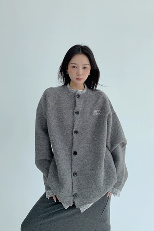 Layered Style Round Neck Knit Cardigan