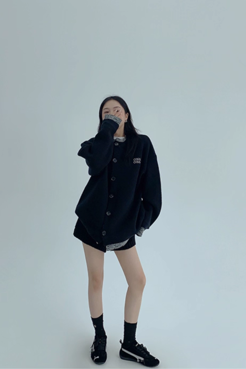 Layered Style Round Neck Knit Cardigan