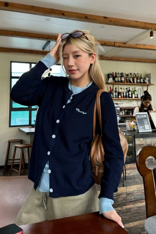 Layered Style Round Neck Knit Cardigan