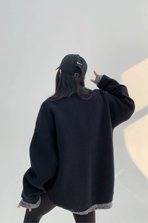 Layered Style Round Neck Knit Cardigan