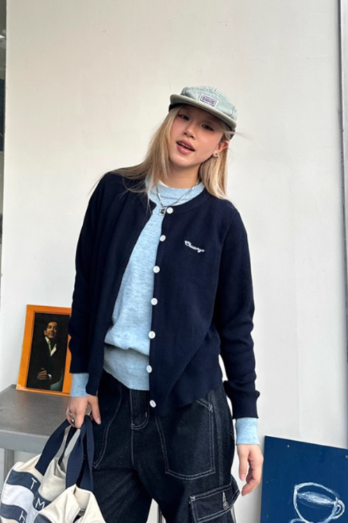 Layered Style Round Neck Knit Cardigan