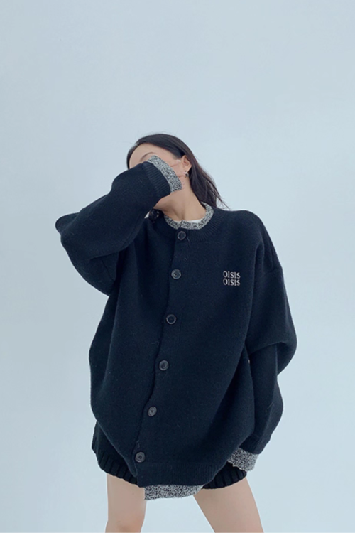 Layered Style Round Neck Knit Cardigan